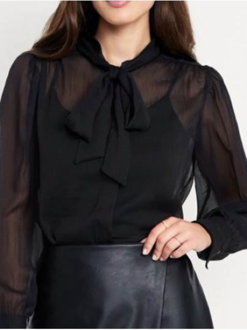 EUC – Old Navy Black Sheer Blouse with Bow – Large